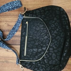 Stella and Dot purse black cheetah print with blue strap